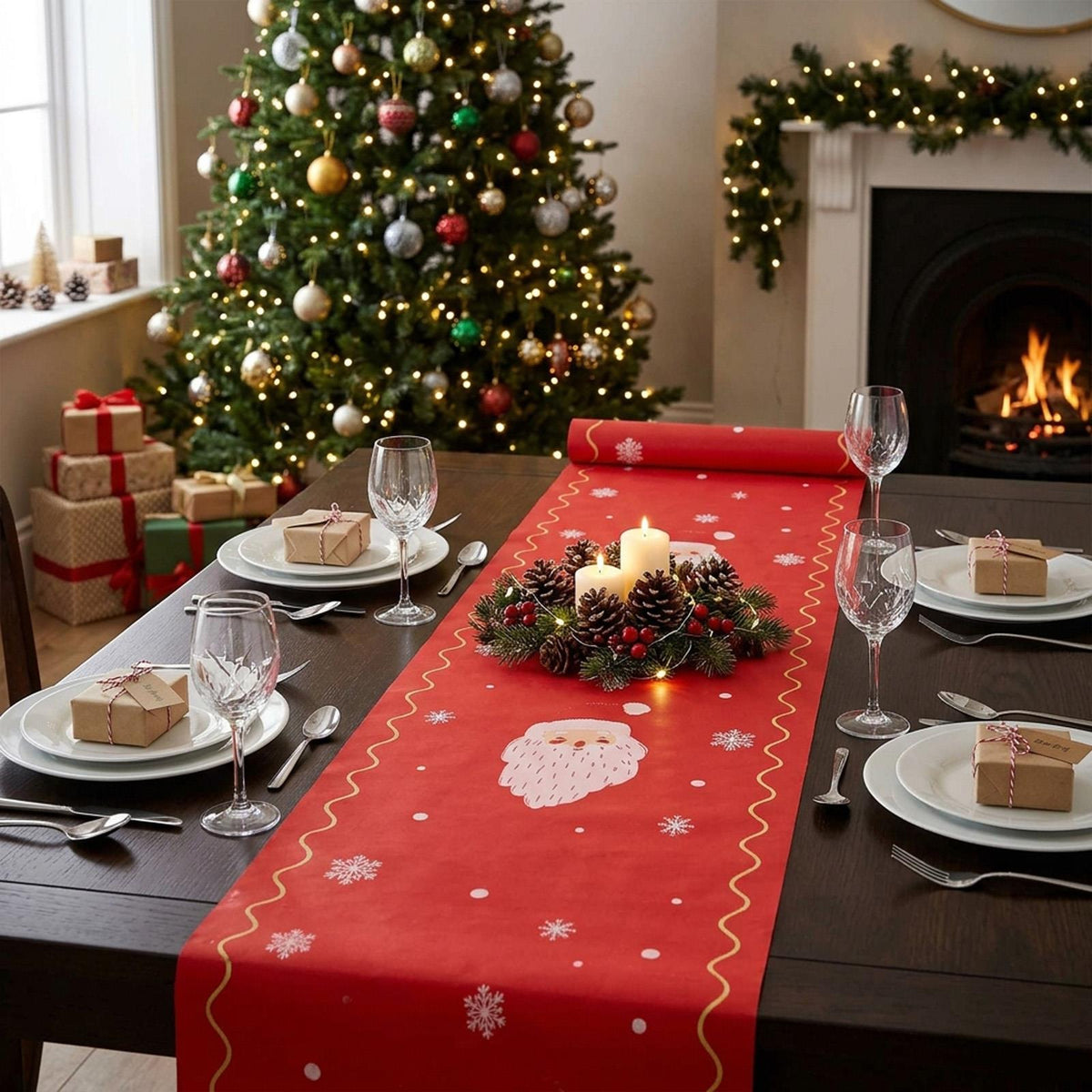 Santa Claus Christmas Table Runner Red Festive Dining Party Table Decoration