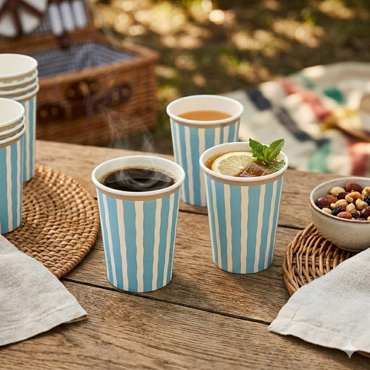 Santex Blue Striped Paper Party Cups Disposable ( 27 cl), Paper Cups