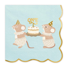 PartyDeco Blue 1st Birthday Party Mice Napkins 12 Pack, Pack of 12