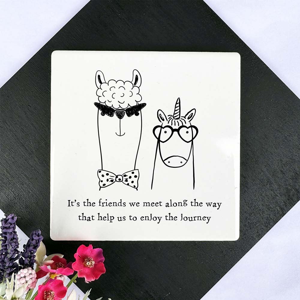 square-white-porcelain-coaster-the-friends-we-meet-llama|UV153V2|Luck and Luck| 1