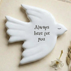 Mini Porcelain Dove Token with Always Here for You Message, White Keepsake Gift