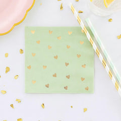 Green Gold Heart Cocktail Napkins 20 Pack Birthday Party Tableware