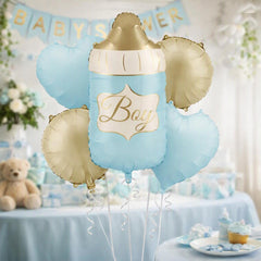 Baby Bottle Foil Balloon Set for Blue Gold Baby Showers 5 Pieces