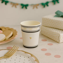 Black White Gold Paper Cups 8 Pack Birthday Party Tableware