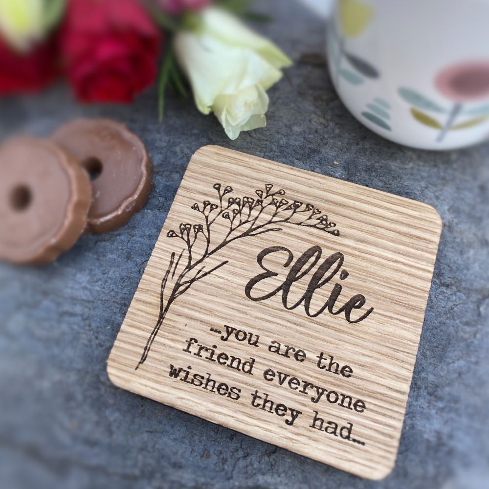 wooden-oak-veneer-personalised-friend-everyone-wishes-coaster-gift|LLWWWISHESCOASTER|Luck and Luck| 1