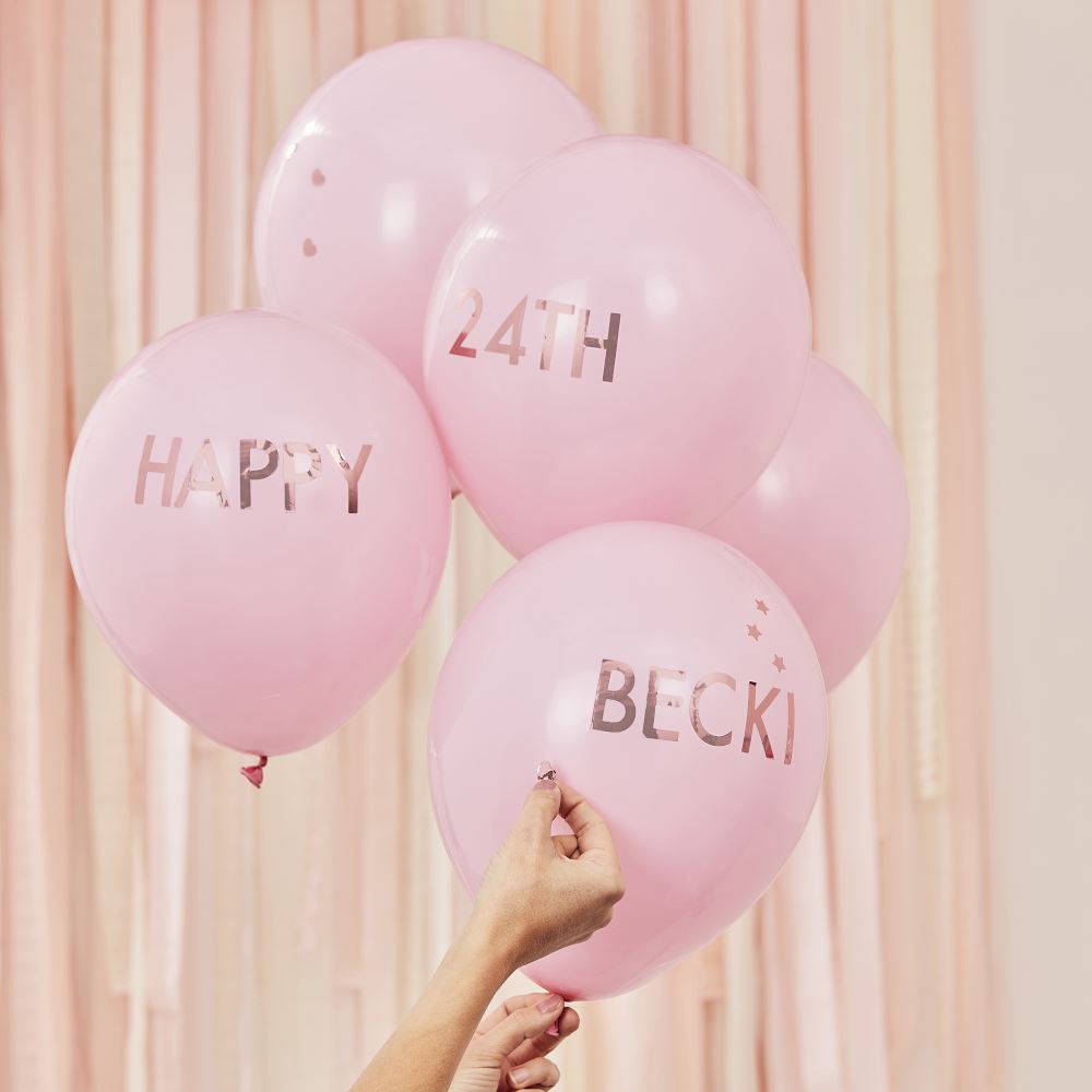 pink-and-rose-gold-personalised-party-balloons-kit-x-5|MIX156|Luck and Luck| 1