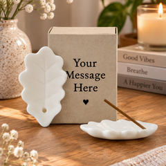 Personalised Porcelain Matchbox Incense Gift Set with Oak Leaf Holder and 9 Sticks