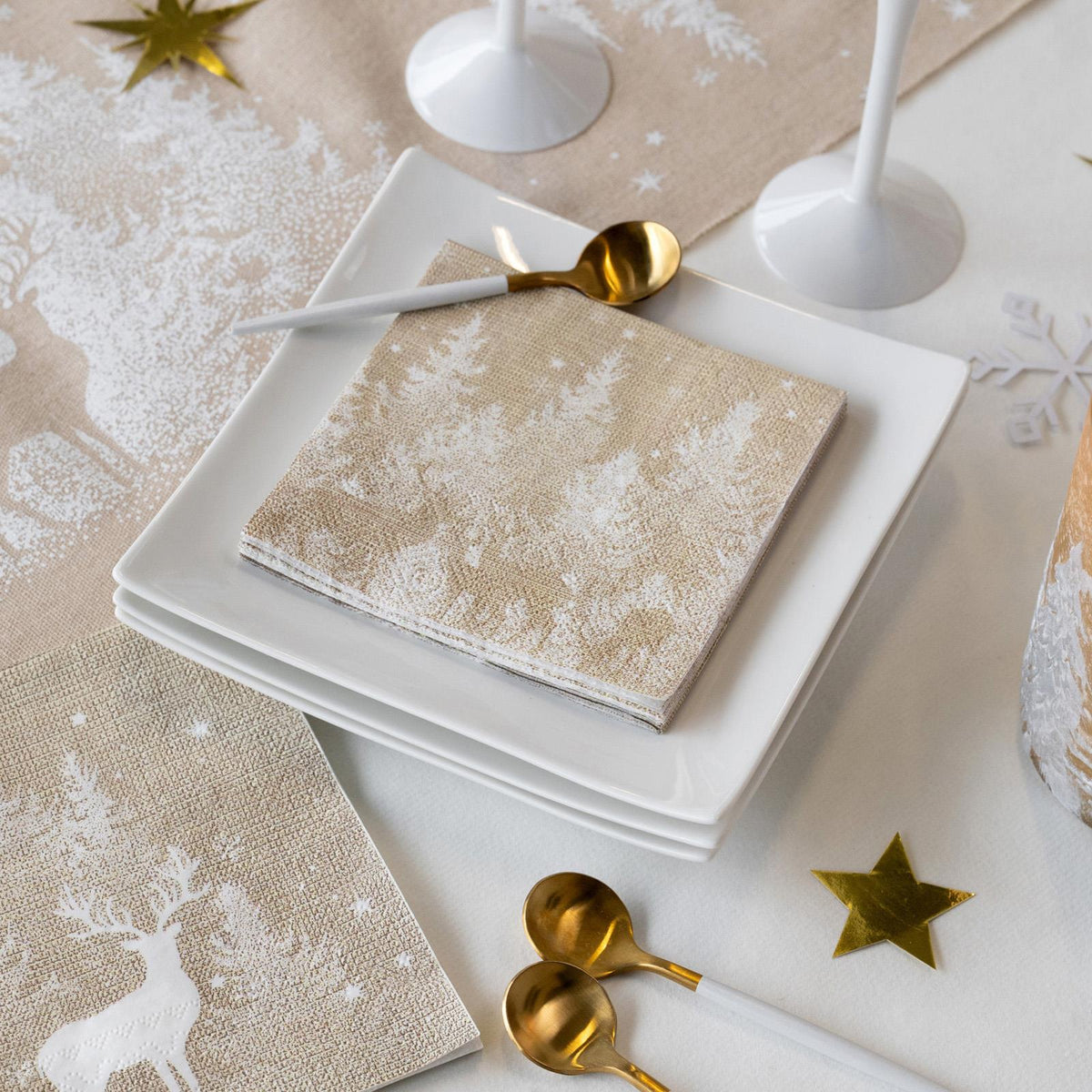 Christmas in the Snow Brown Paper Napkins for Festive Dining (Pack of 20, 12.5 cm)