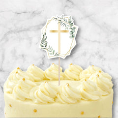 botanical-gold-cross-religious-paper-card-cake-topper-christening|9915631|Luck and Luck| 1