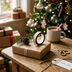 Gilded Gold Cream Merry Christmas Paper Tape Festive Gift Wrap Craft Decoration 2m
