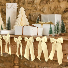 Cream Ivory Velvet Bow Garland for Cheerful Festive Seasonal Christmas Home Decor 2m