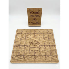 Personalised Rustic Oak Wedding Jigsaw Guest Book with Base 48 Pieces