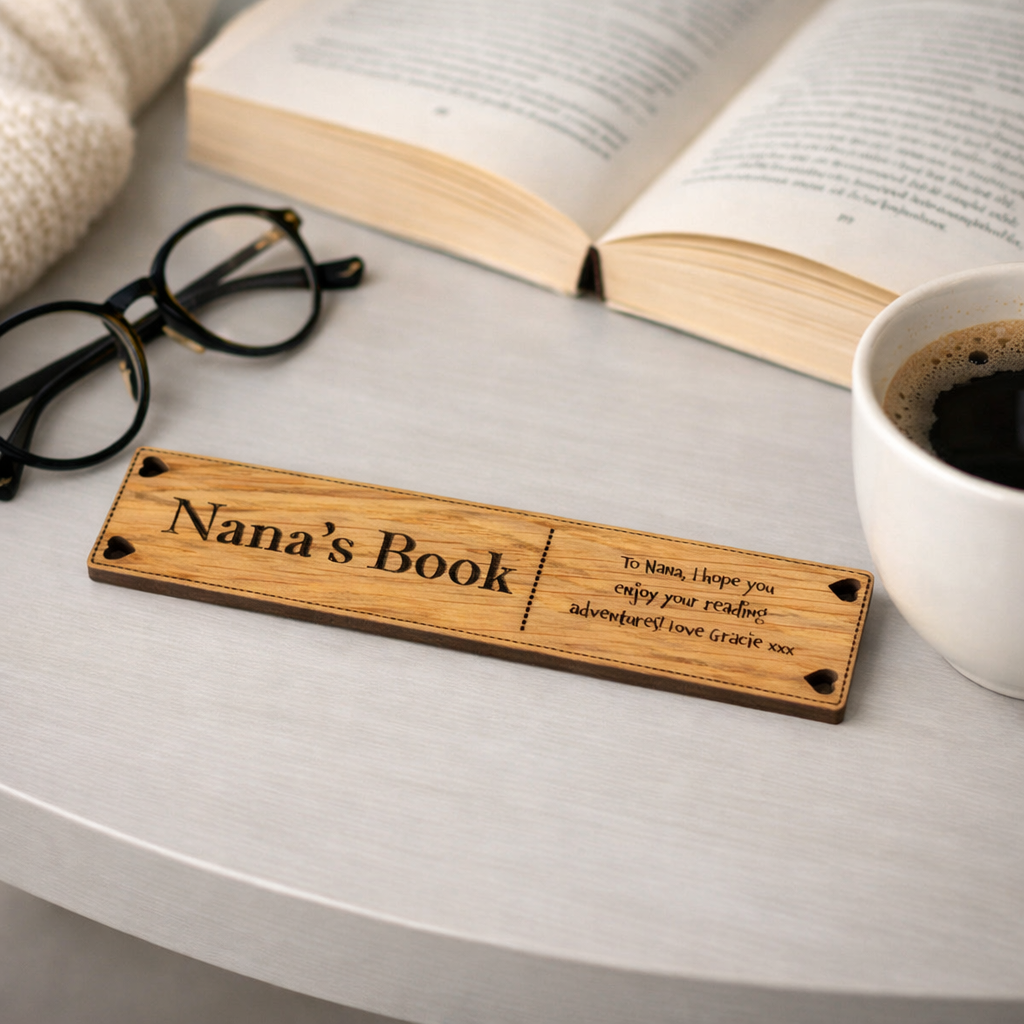 Personalised Oak Veneer Bookmark with Name and Message, Rustic Reading Gift