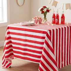 Red & White Striped Polyester Tablecloth for Parties & Celebrations (140 x 240 cm)