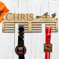 Personalised Wooden Triathlon Medal Display Holder