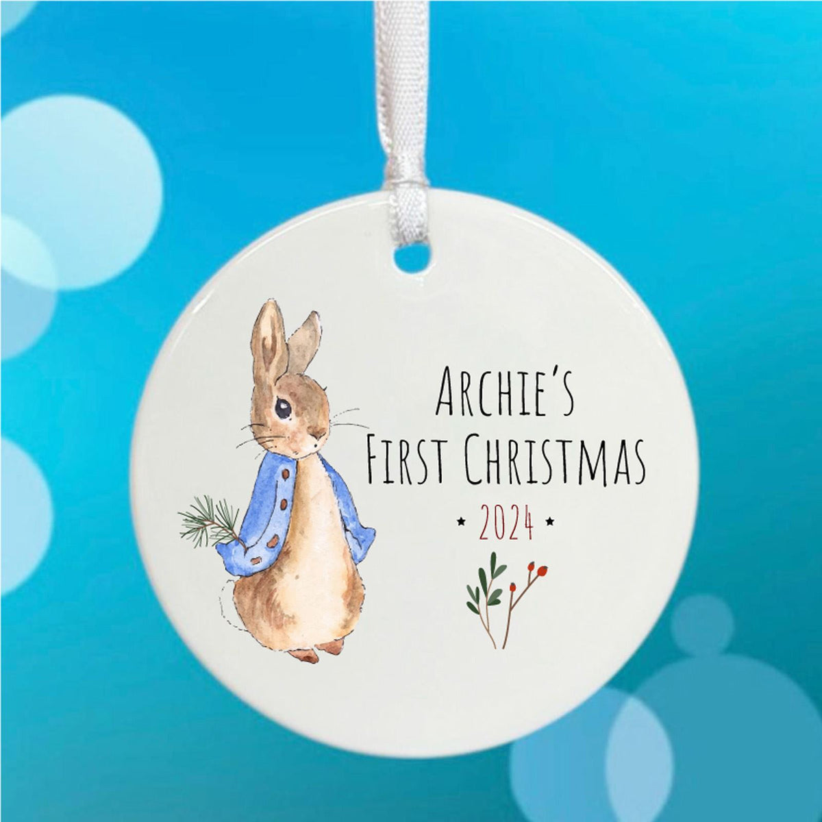 personalised-peter-rabbit-1st-christmas-design-porcelain-bauble|LLUVPORC11|Luck and Luck| 1