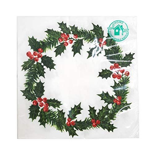 large-holly-wreath-christmas-party-paper-napkins-x-20|BCHOLLYNAPKINV3|Luck and Luck| 1