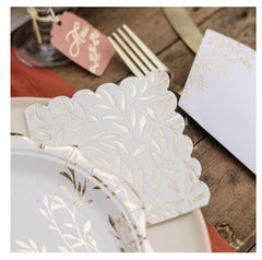 White & Gold Cocktail Napkins – Elegant Wedding Party Tableware Pack of 20