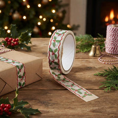 Holly & Berry Eco-Friendly Paper Tape - 20m for Sustainable Christmas Wrapping and Crafts