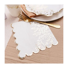 White Gold Leaf Paper Napkins – Elegant Wedding Party Pack of 16