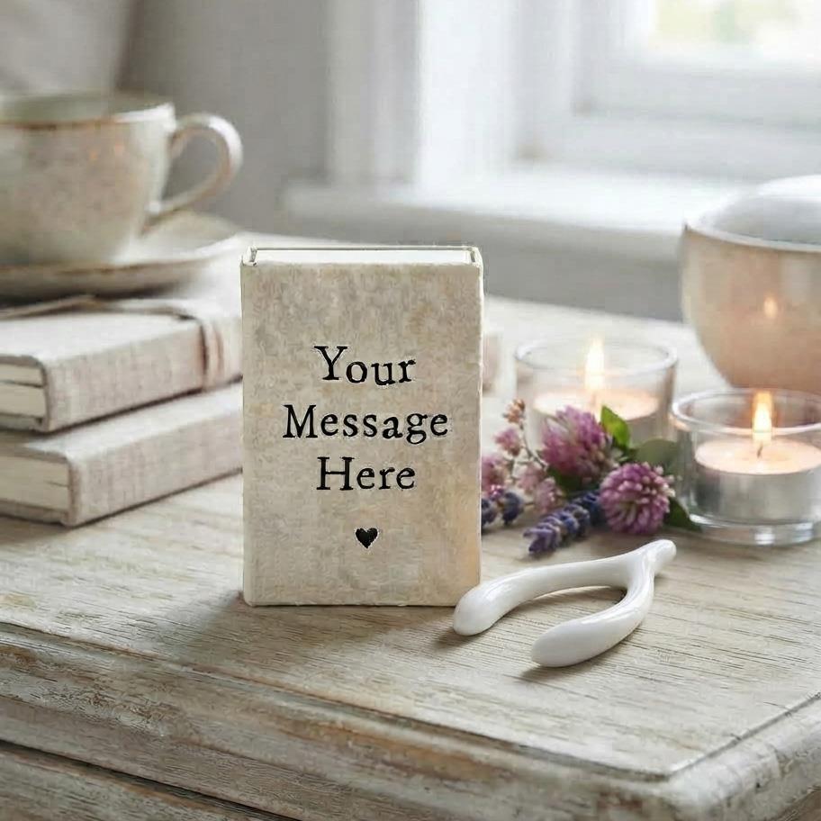 Modern Personalised Porcelain Wishbone Matchbox with Custom Message Keepsake