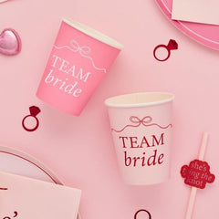 Pink Team Bride Paper Cups Hen Party Tableware (Pack of 8, 8 cm)