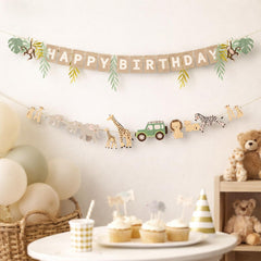 Safari Happy Birthday Banner Kids Party Decoration Green 180cm
