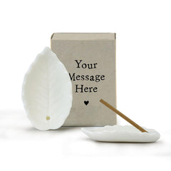 Personalised Porcelain Matchbox Incense Gift Set with Leaf-Shaped Holder and 9 Sticks
