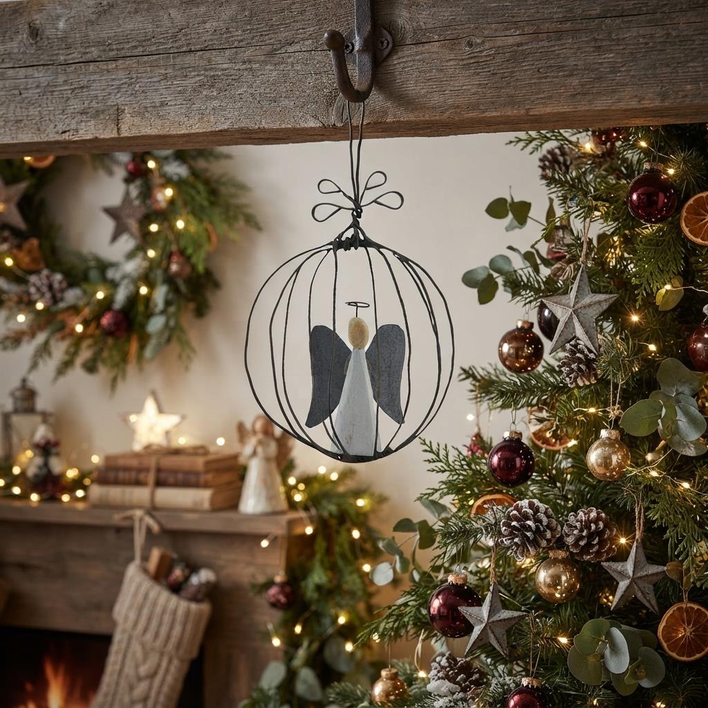 East of India Rustic Wire Hanging Christmas Bauble Angel Decoration