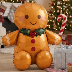 Gingerbread Man Foil Balloon Brown Playful Cheerful Christmas Party Decoration