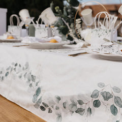 Sage Green Botanical Polyester Tablecloth for Weddings and Anniversary Tables 2.4m