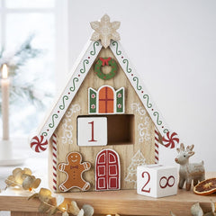 Wooden Gingerbread House Christmas Advent Countdown in Red for Festive Home Decor