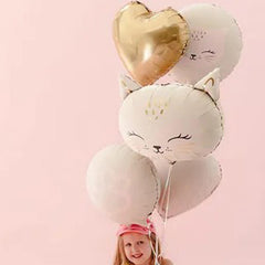 Cat Face Heart Foil Balloon Set for Pink Gold Birthday Parties 5 Pieces