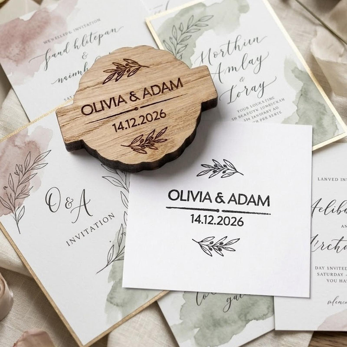 Personalised Wedding Rubber Stamp - Custom Name and Date Rustic Couples Craft