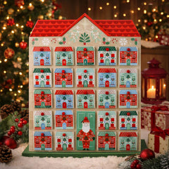 Wood Christmas Advent Calendar Alpine Houses Mini Drawers 1-24 Green Red Festive Decor