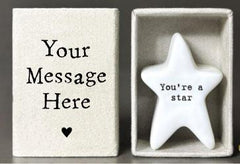 Personalised Star Matchbox with Porcelain Ornament and Your Own Message Name Date
