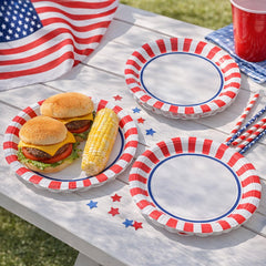 Santex Small Red Striped Paper Party Plates Disposable, Pack of 6