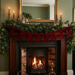 Cheerful Holiday Paper Garland with Red Velvet Bows for Christmas Home Décor 2m