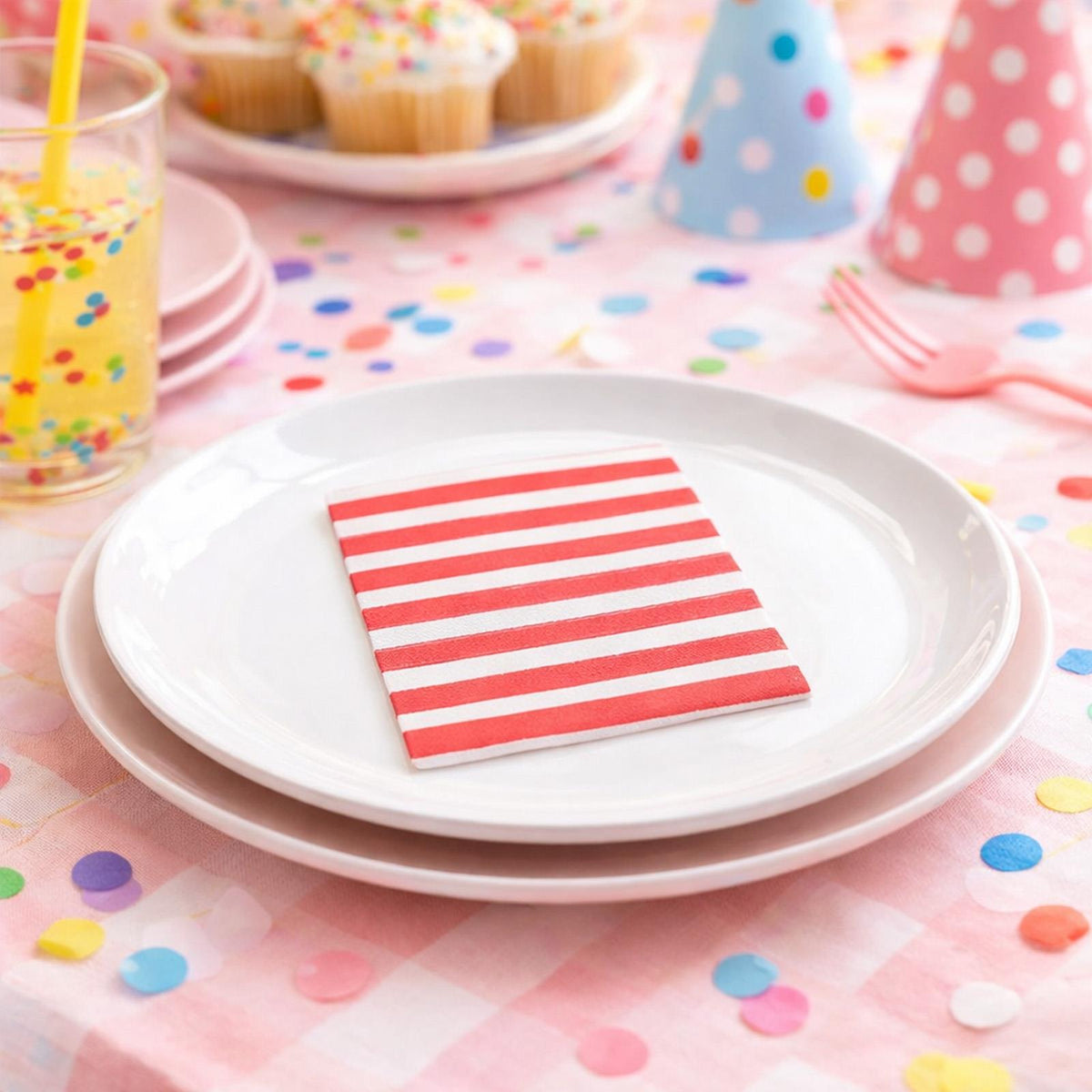 Red & White Paper Cocktail Napkins 3 Fold Birthday Party Tableware (12.5 cm)
