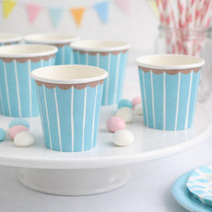 Blue Striped Small Paper Party Cups for Birthdays and Celebrations (Pack of 10)