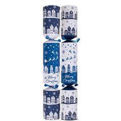 Blue Houses Christmas Crackers Festive Party Tableware Decorations Set of 10