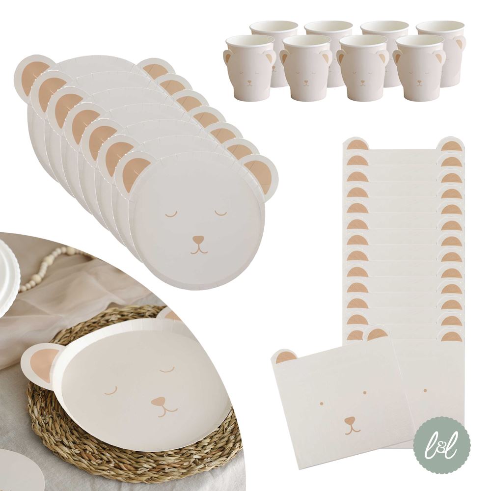 teddy-bear-party-pack-plates-cups-napkins-for-8-baby-shower-birthday||Luck and Luck| 1