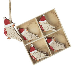 Wooden Christmas Hanging Bird Decorations x 8