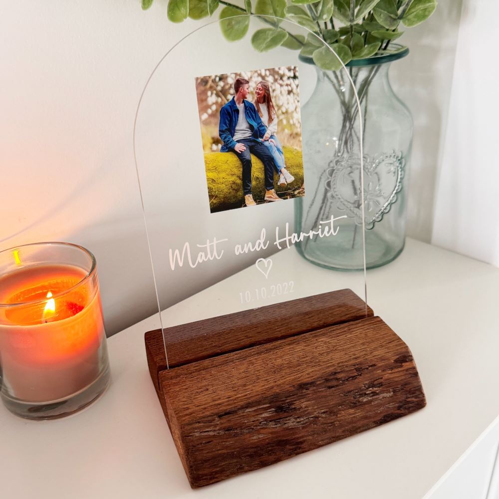 Acrylic Photo Couple Stand with Wooden Base