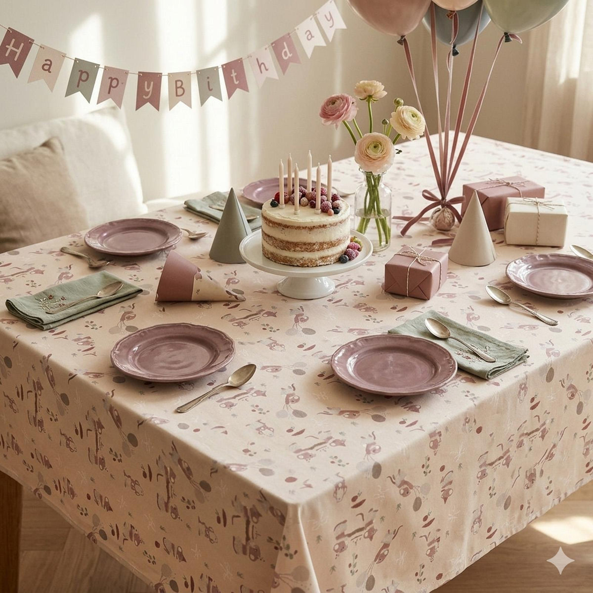 PartyDeco Childrens Mice Design Paper Tablecloth, Birthday, Ivory