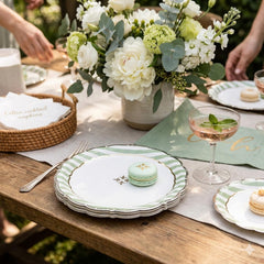 Sage Green Gold Canape Paper Party Plates (Pack of 8, 18 cm)