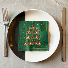 green-christmas-robin-on-branches-cocktail-paper-napkins-x-20|C1056020|Luck and Luck| 1