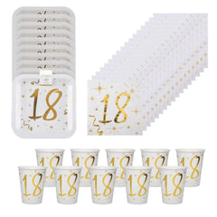 Gold 18th Birthday Party Tableware Plates Cups Napkins Modern Celebration Pack for 10