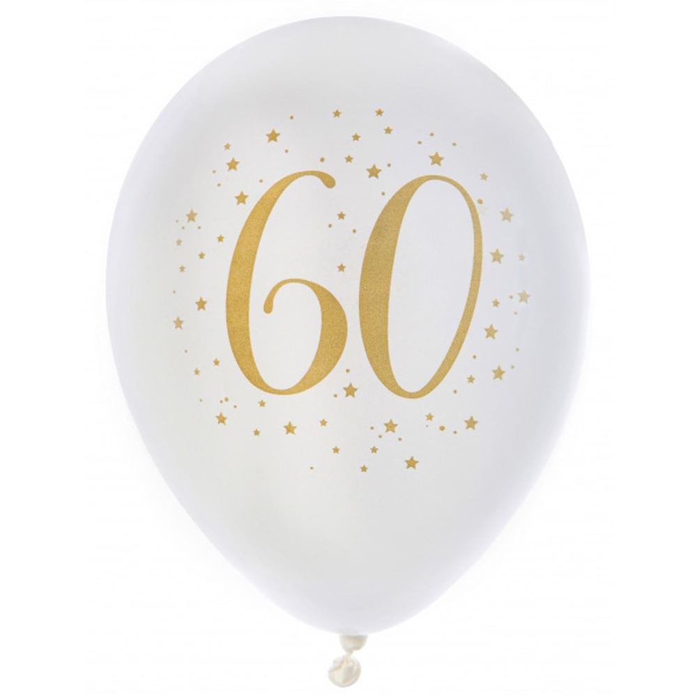 white-and-gold-age-60-balloons-x-8-60th-birthday-party|6571 0000 0060|Luck and Luck| 1