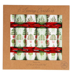 Topiary Christmas Tree Crackers Green Red Festive Party Table Decorations Set of 6